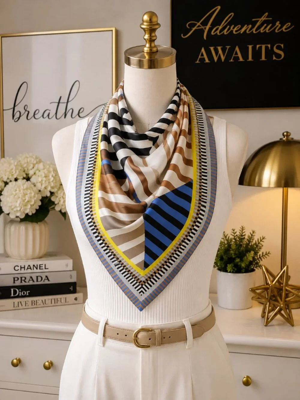 Ann Taylor Multi Stripe 100% Silk Square Scarf 25x25 Style 13452